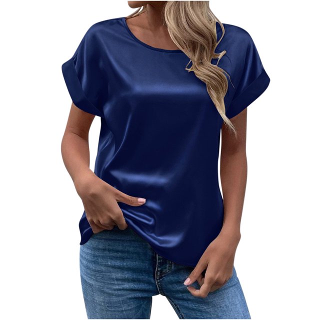 EQWLJWE Hauts d'Été pour Femmes Hauts pour Femmes Liquidation Mode T-Shirt d'Été pour Femme à Col Rond Uni à Manches Courtes Aguichant Blouse