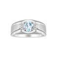 thumbnail image 1 of RYLOS Men's Rings Sterling Silver Classic 7X5MM Oval Gemstone & Diamond Ring Aquamarine March Birthstone Rings For Men, Silver Rings, Size 8, 1 of 7