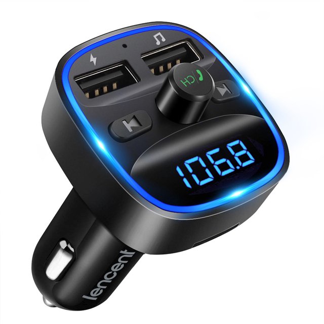 LENCENT Bluetooth FM Transmitter Wireless Radio Adapter Car Kit with Dual USB Charging Car Charger MP3 Player Support TF Card