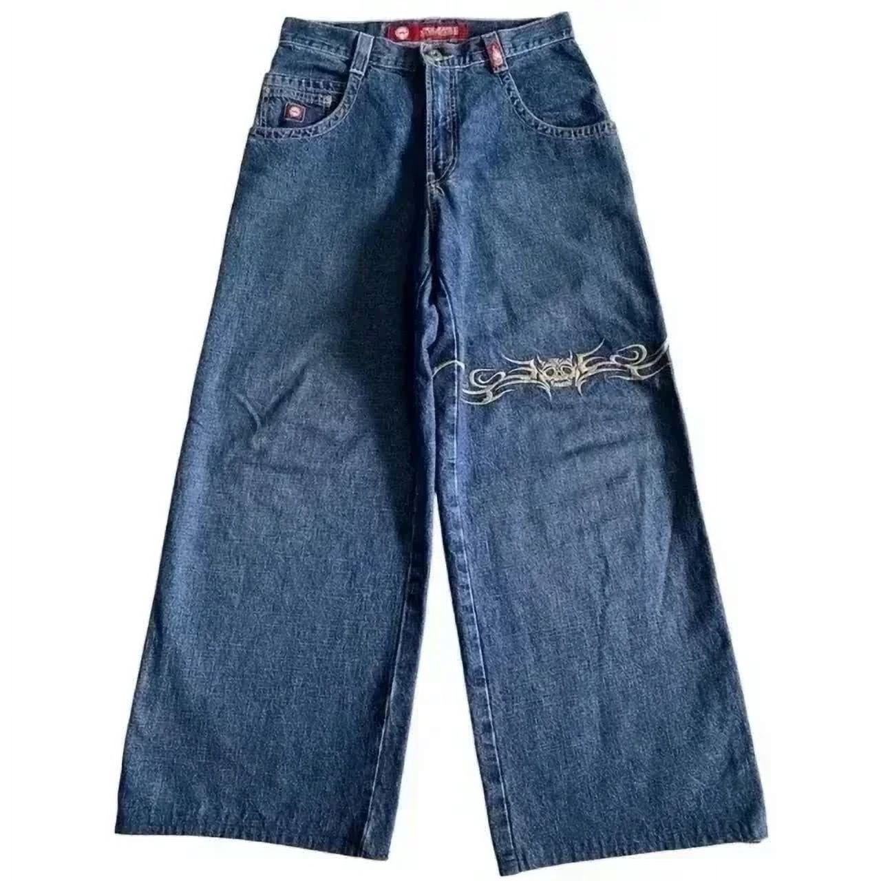 Streetwear JNCO Jeans Y2K Harajuku Hip Hop Retro Graphic Embroidered Baggy Jeans Black Pants Mens Punk Rock Gothic Wide Trousers