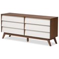 thumbnail image 1 of Baxton Studio Hildon Commode Double à 6 Tiroirs en Blanc et Brun Noyer, 1 of 7
