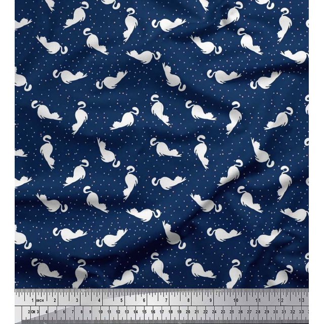 Soimoi Rayon Crepe Fabric Floral & Cat Animal Print Sewing Fabric Yard 46 Inch Wide