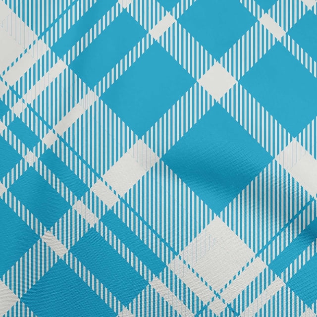 oneOone Cotton Jersey Turquoise Blue Fabric Check Sewing Craft Projects Fabric Prints By Yard 58 Inch Wide
