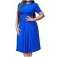 thumbnail image 2 of Jovati Robe à Manches Courtes à Col Rond pour Femmes, Couleur Unie, Détail de Taille Froissée, Longueur Cheville, Mélange Polyester-Spandex, Tenue Décontractée d'Été, 2 of 7