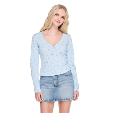 No Boundaries Women's Seamless Long-Sleeve V-Neck Top