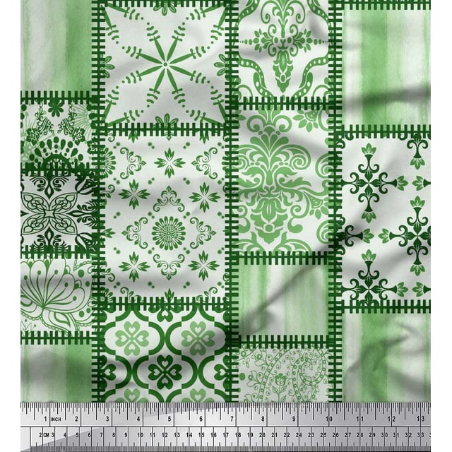 Soimoi polyester Crepe Fabric Paisley,Mandala & Quatrefoil Patchwork Fabric Prints By Yard 42 Inch Wide