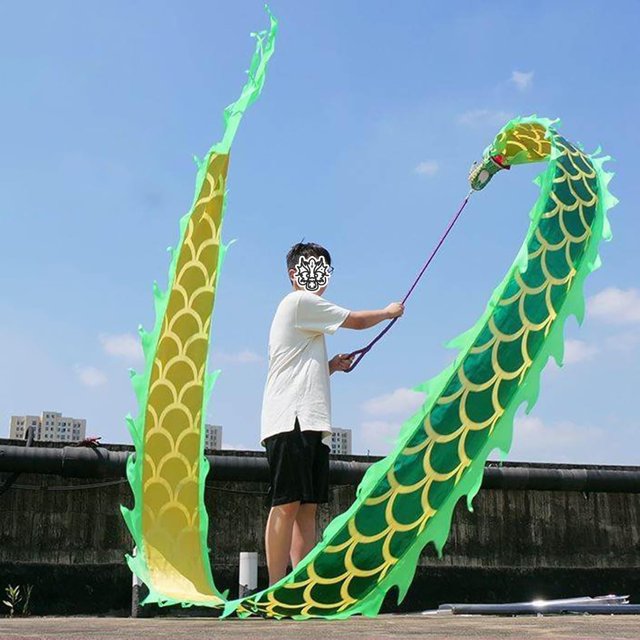 Green Dragon Poi Silk-like Exercise Dragon Poi, 3D Wu Long Dragon Ribbon Streamer, Flinging The Dragon Spiral Practice Ribbon Streamer For Kids