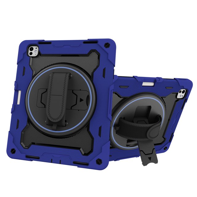 XYX 3in1 Rotating Stand Case for iPad Pro 13 inch M4 2024 with Hand/Shoulder Strap, Shockproof Rugged, Navy Blue