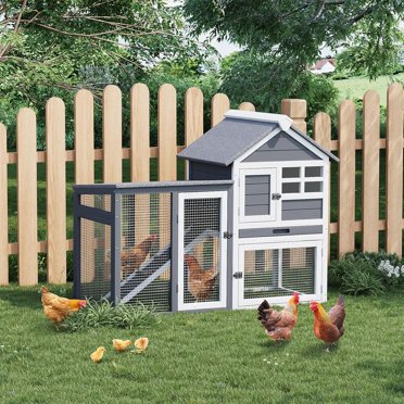 EastVita 2-Tier Large Rabbit Hutch, Outdoor Indoor Bunny Hutch with Run, Grey