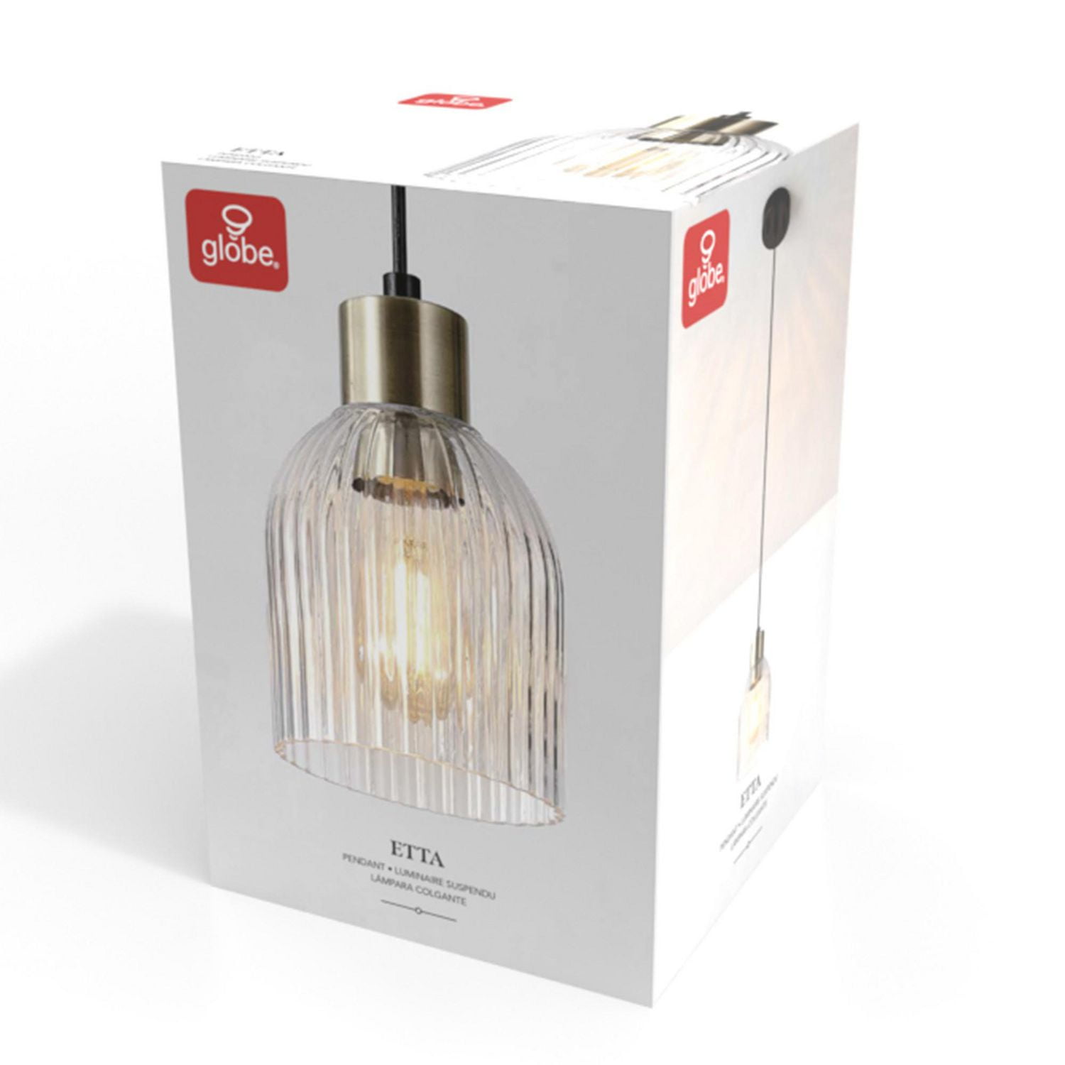 Globe Electric 1-Light Matte Black Pendant Light with Ribbed Glass Shade and Matte Brass Accent
