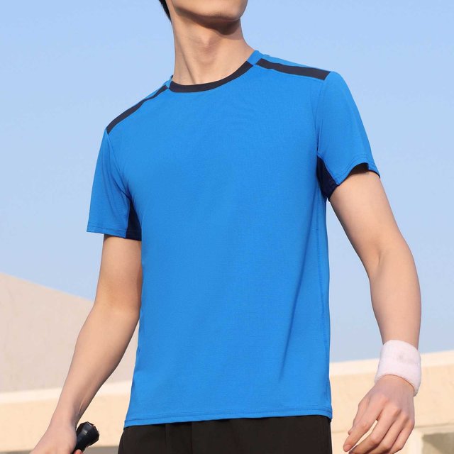 Styesk T Shirts for Man Solid-Color Casual Elastic Sports Short Sleeved Round-Neck Blouses