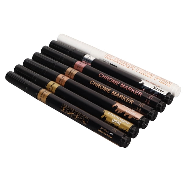 Metallic Paint Pen Set, Mirror Marker Multipurpose Rose Gold Bronze Long Lasting Shiny Finish 0.7mm Tip Fade With Elimination Pen For Glass For Poster