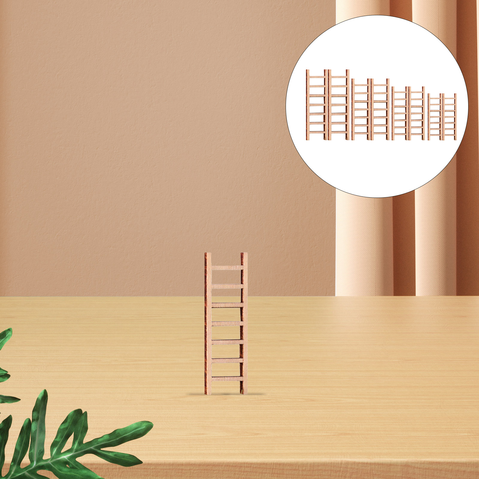 COOPHYA 8Pcs Miniature Step Ladder Khaki Wood for Micro Landscape Design