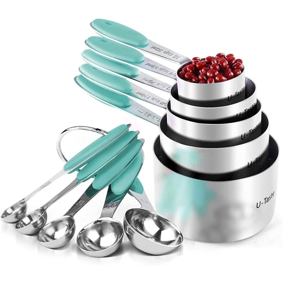U-Taste 18/8 Stainless Steel Measuring Cups and Spoons Set of 10 (Aqua Sky)