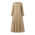 thumbnail image 4 of Robe Midi Mode Femme Manches Longues Couleur Unie Coton Lin Col Rond Robe avec Poches Robe T-Shirt Femme en Liquidation, 4 of 5