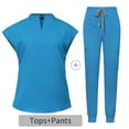 thumbnail image 2 of Ensemble de Sarraus pour Femmes, Haut de Sarrau Extensible à Col Montant et Pantalon Jogger à Cordon avec Multiples Poches, Anti-Froissement, Uniforme de Travail Infirmier, Col Montant, Uniforme Médical Confortable, Bleu, 2 of 5