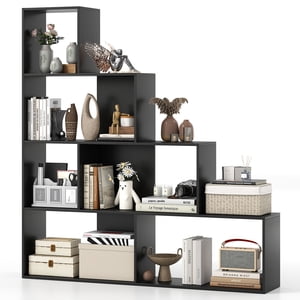 Gymax 4-Tier Bookshelf w/ 6 Storage Cubes 64'' Tall Modern Geometric Stair Bookcase