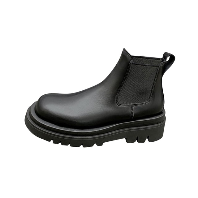CEHVOM Bottes à Talon Épais pour Femmes, Hiver, Chaudes, Couleur Unie, Manches, Bout Rond, Tige Courte