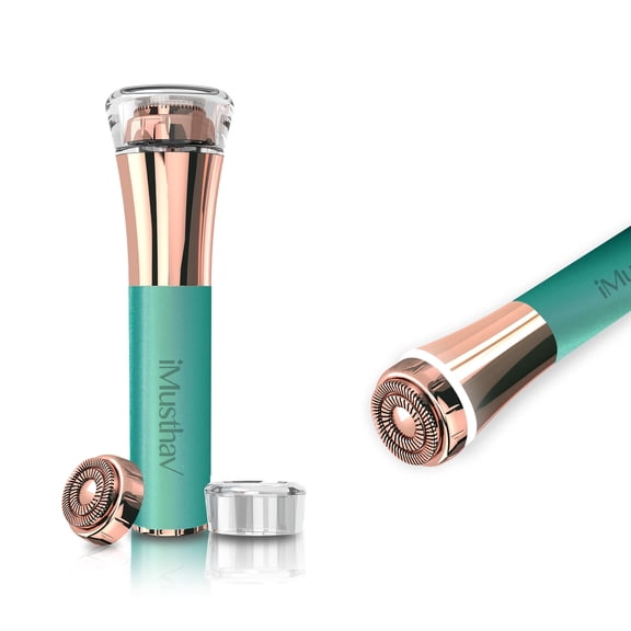 iMusthav Épilateur pour le Visage : Lame à Double Anneau 16 mm Sans Faille et Indolore, Rasoir Électrique Portable et Épilateur avec Tête en Or 18K, Lumière DEL à 360°