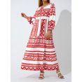 thumbnail image 2 of Kmbangi Robe Longue pour Femmes à Imprimé Géométrique, Col en V, Manches Longues Bouffantes, Coupe Ample, Robe Mode pour le Printemps et l'Été, 2 of 9