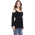 thumbnail image 3 of Women's Cold Shoulder Lace Up Casual Tunic Solid Blouse Tops, 3 of 5