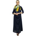 thumbnail image 1 of Bimba Robe Longue Bleu Marine à Col Bénitier pour Femme de Designer avec Foulard à Franges Imprimé - 24, 1 of 6