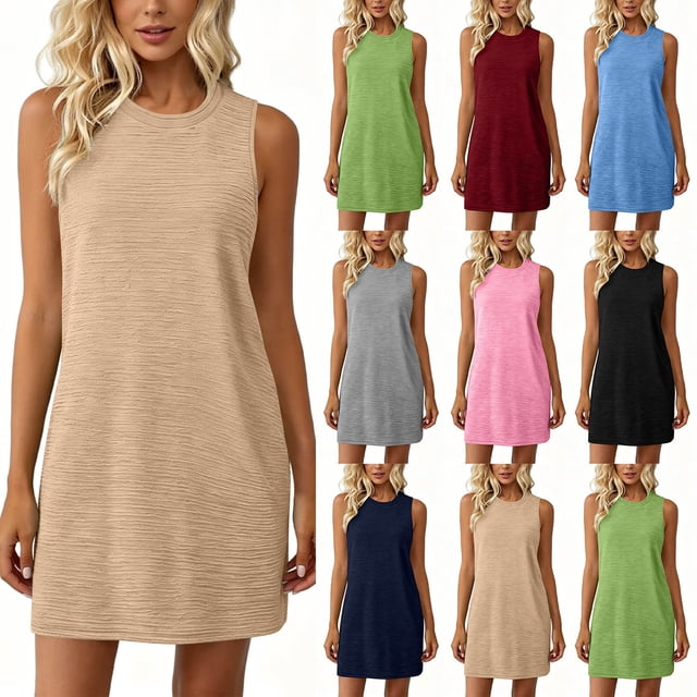 Sentmoon Cute Summer Dresses Plus Size Boho Dress 2026 Solid Color Sleeveless Crew Neck Stretchy Regular Fit Soft and Comfortable Summer Maxi Dress for Lounge and Relax S-2XL