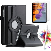 Rotating Case With Screen protector & Stylus Pen for Samsung Galaxy Tab S10 Lite/ S10 FE/ S9 FE 5G 10.9 Inch/Tab S9 11 Inch Case Tempered Glass Multi-Angle Protective Cover - Black