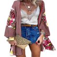 thumbnail image 1 of CHUANK Blouse à Manches Longues à Imprimé Bohème pour Femmes Grande Taille, par-Dessus, Kimono Cardigan Décontracté d'Été, 1 of 2