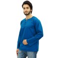 thumbnail image 3 of Atasi Kurta Court Bleu Sarcelle pour Homme, Col Rond Goutte d'Eau, Chemise en Coton - Grand, 3 of 6