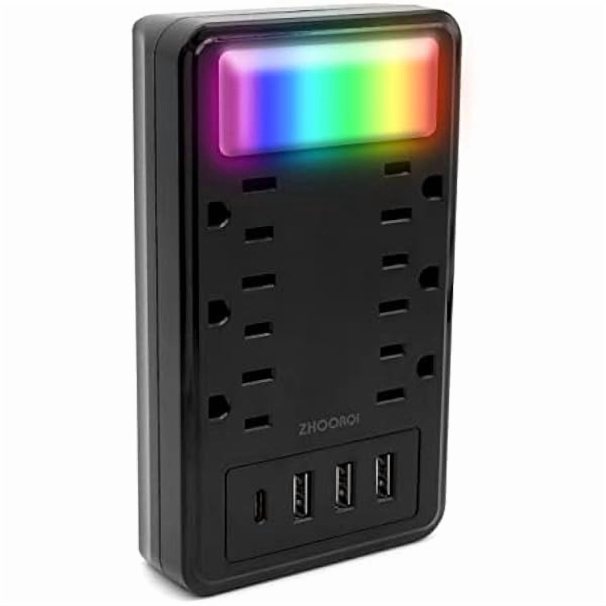 Multi Plug Outlet Extender, YJJSKEJI Multiple Expander with 6 AC Outlets Wall Charger, USB C Fast Charging, Portable Mini Surge Protector Adapter for Travel, Home, Office, Dorm and Car (Black-3)