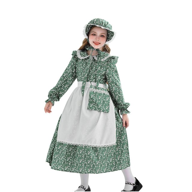 Tranfacy Robes d'Automne pour Filles, Robe Décontractée à Manches Longues, Robe à Pois à Manches Longues Col à Volants Robe Trapèze pour Filles 5-14 Ans
