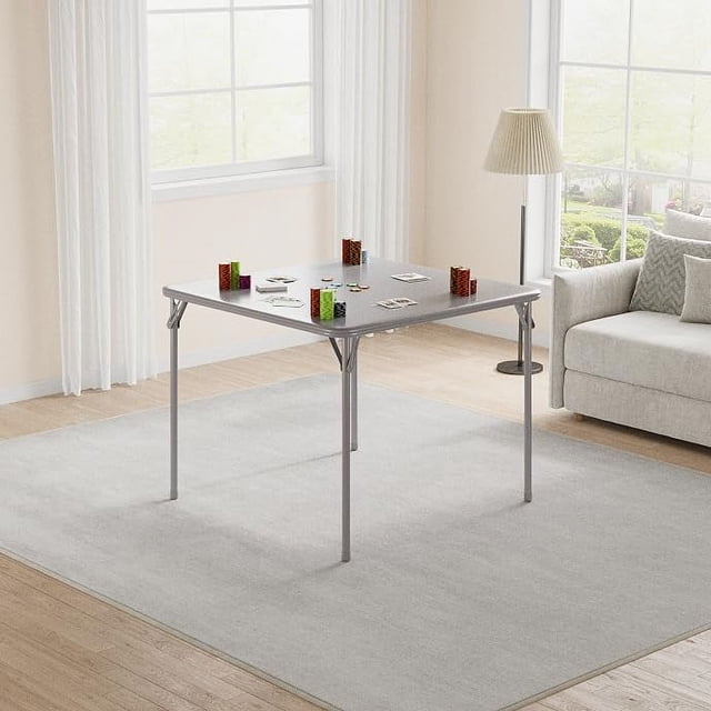 Folding Table, 33.6-inch Portable Square Folding Card Table, Black Metal Folding Table with PU Soft Cushion, Suitable for Living Room, Office, Camping