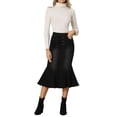 thumbnail image 2 of Unique Bargains Jupe Midi en Denim Délavée à Queue de Poisson pour Femme, Noir, Taille P, 2 of 6
