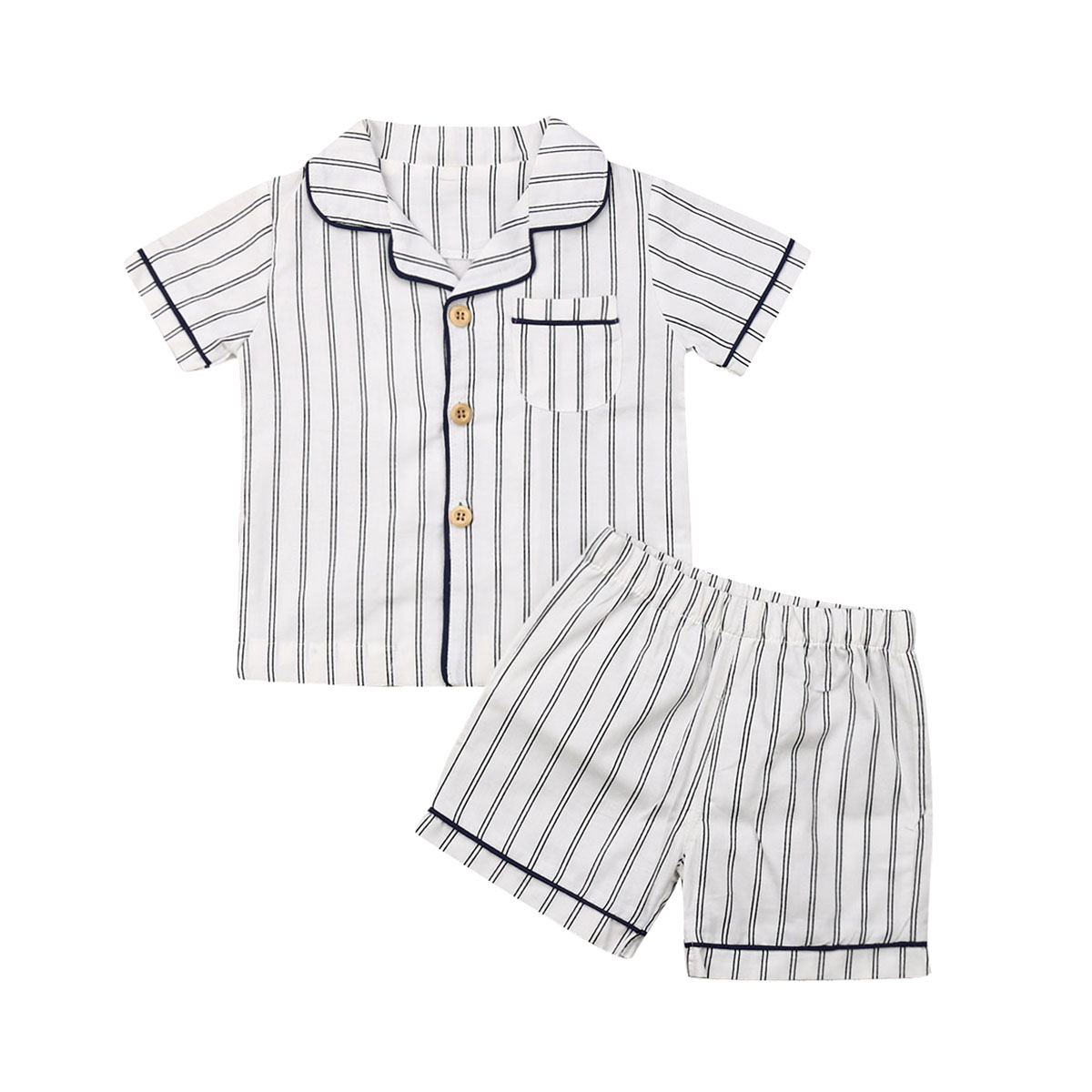 EYIIYE 2 Pcs Pyjama d'Été pour Tout-Petits Enfants, Haut à Manches Courtes à Boutons + Shorts