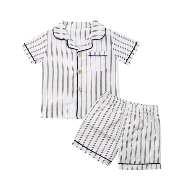 EYIIYE 2 Pcs Pyjama d'Été pour Tout-Petits Enfants, Haut à Manches Courtes à Boutons + Shorts