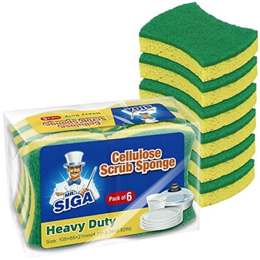 MR. SIGA Heavy Duty Cellulose Scrub Sponge, Dual-Sided Dishwashing Sponge for Kitchen, 12 Pack