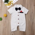 thumbnail image 4 of Newborn Baby Boy Gentleman Short Sleeve Button Down Bow Tie Striped Romper, 4 of 6