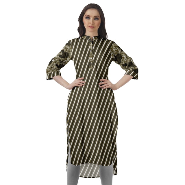 Moomaya Kurta d'Été en Coton Longueur Genou Imprimé Manches Retroussables Kurtis pour Femmes