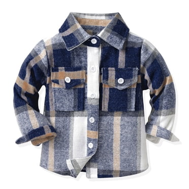 Kids Toddler Baby Boys Autumn Winter Flannel Shirt Jacket Plaid Long Sleeve Button Down Fall Cardigan Coat Clothes Outwear Jackets Outerwear Heavy Duty Winter Coats for Boys Little B White 6-12 Months