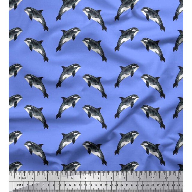 Soimoi Blue Moss Georgette Fabric Dolphin Ocean Printed Fabric 1 Yard 44 Inch Wide