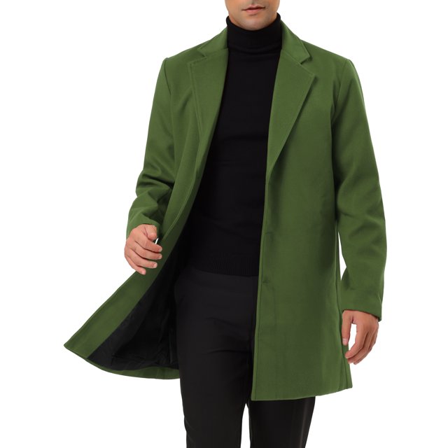 INSPIRE CHIC Men's Coat Notched Lapel Single Breasted Mid-Weight Long Sleeve Coat XL Green