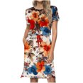 thumbnail image 2 of Robe d'Été pour Femmes 2024 Mode Grande Taille Décontractée Col Rond Bretelles Manches Courtes Imprimé Floral Robe Ample avec Poche 50 % de Réduction!, 2 of 7