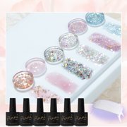 PINNI 6pcs Opal Gel Nail Polish Set with Nail Lamp, Glitter Gel Polish Glimmer LED UV Nail Polish Shimming Semi-permanent Varnish White Nail Gel Polish Shiny Nail Gel Nail