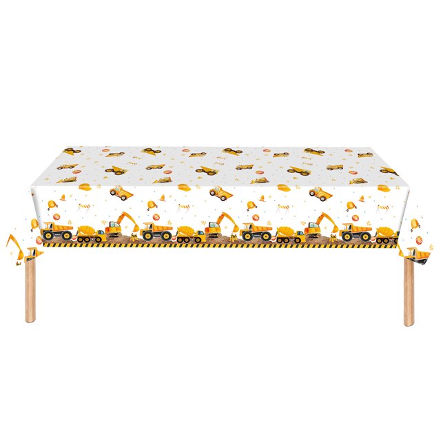 yulier Construction Truck Party Supplies Tableware Birthday Decorations, 108" x 54" Disposable Plastic Tablecloth, Engineering Car Design Rectangle Table Cover