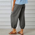 thumbnail image 4 of Women‘s Cotton Linen Pants Drawstring Elastic Waist Capri Pants Lounge Pants with Pockets, 4 of 7