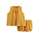 thumbnail image 2 of YUTK Outfit for Kids,Solid Color Gauze Set Double-Layer Breathable Two-Piece Set Bow Top and Pants Set Round Neck Set Clearance Yellow, 2 of 3