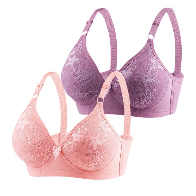 Timegard 2 Pc Bras Summer for Women Adjustable Strap Lace Full Coverage Wirefree Comfortable Everyday Bra
