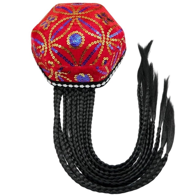 Dance Braid Yvsxxv Red Cotton Sequined Wig Braid Dance Hat for Adult Daily ...
