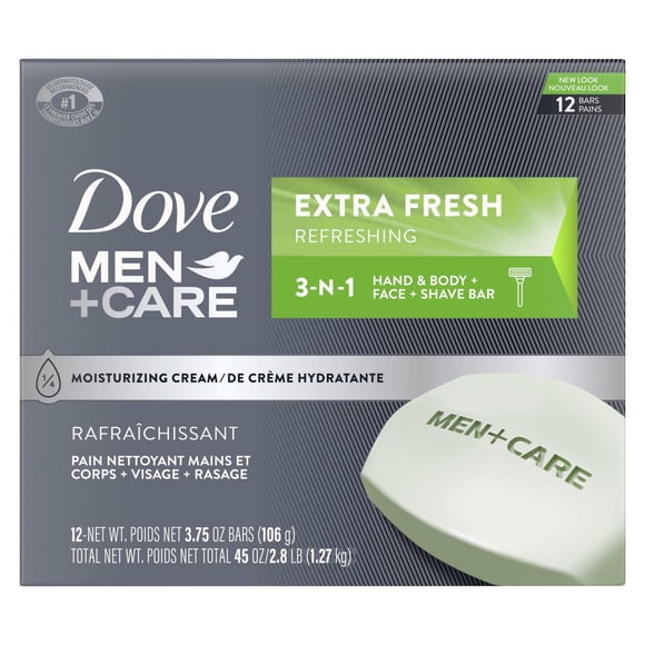 Dove 3-N-1 Hand & Body + Face + Shave Bar Refreshing Extra Fresh, 106 g (12 bars)